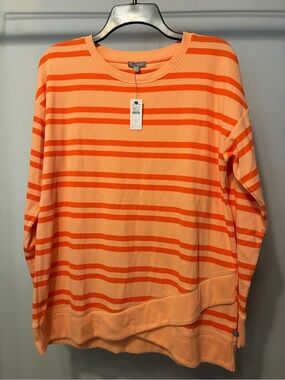NWT T by Talbots Peach and Orange Striped Crewneck Sweater